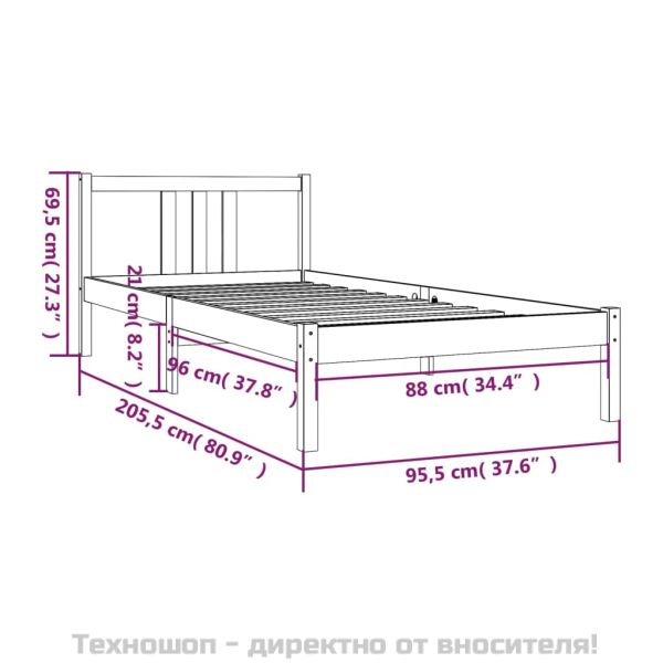 Рамка за легло, бяла, масивно дърво, 90х200 см