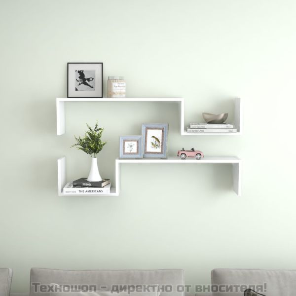 Стенни рафтове, 2 бр, бели, 100x15x20 см, инженерно дърво