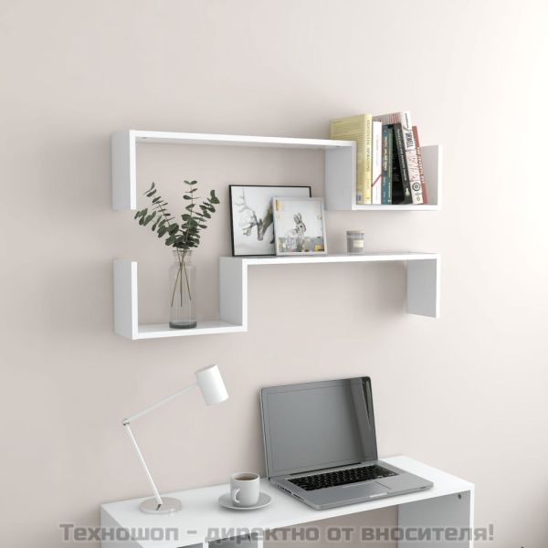 Стенни рафтове, 2 бр, бели, 100x15x20 см, инженерно дърво