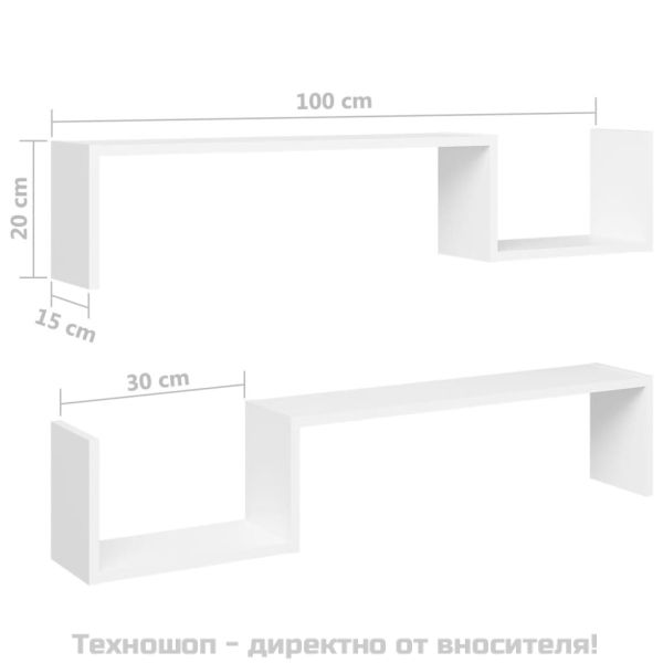 Стенни рафтове, 2 бр, бели, 100x15x20 см, инженерно дърво