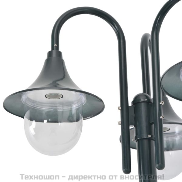 Градински стълб, E27, 220 см, алуминий, 3 фенера, тъмнозелен