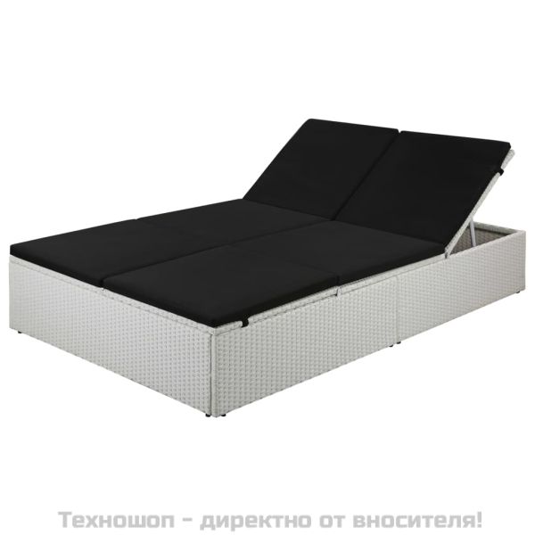 Шезлонг с шалте, черен полиратан