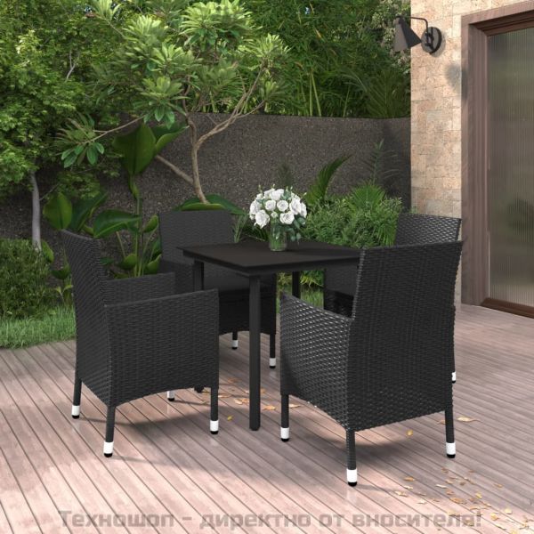 Градински комплект с възглавници 5 части полиратан и стъкло