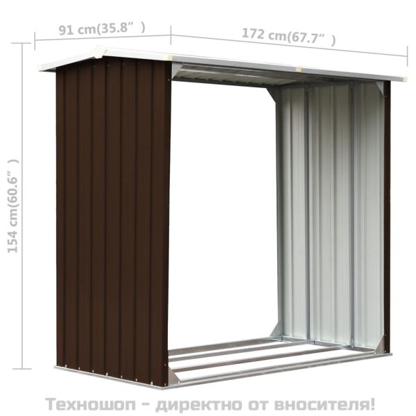 Навес за дърва, поцинкована стомана, 172x91x154 см, кафяв