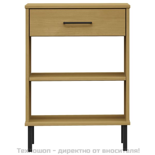 Конзолно шкафче с метални крака, кафяво, бор масив, OSLO