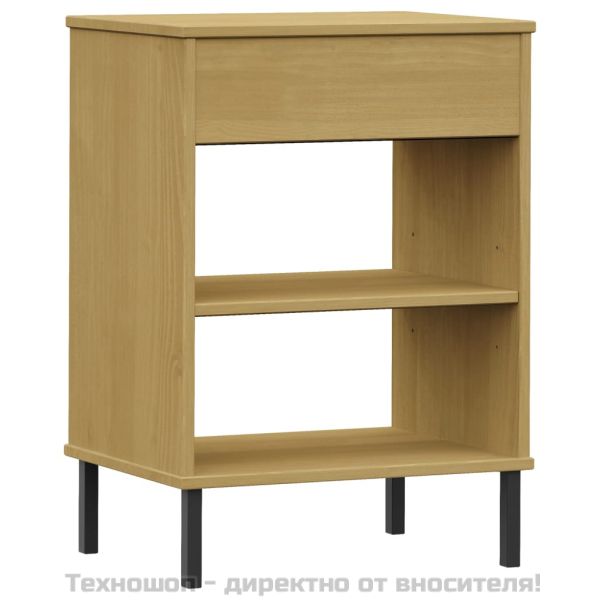 Конзолно шкафче с метални крака, кафяво, бор масив, OSLO