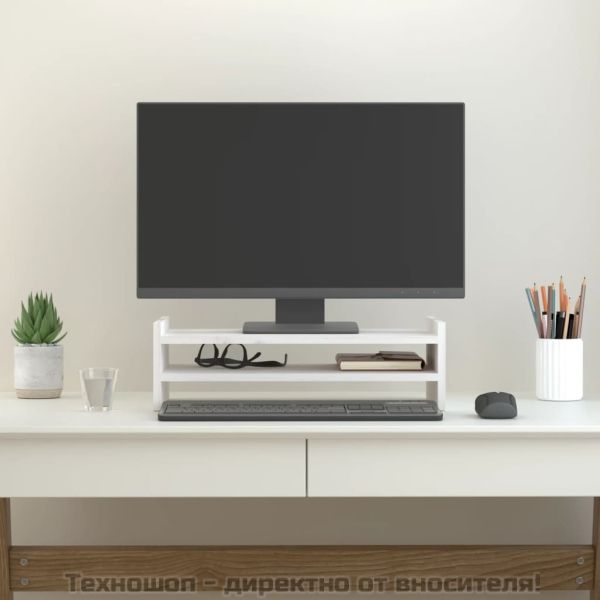 Поставка за монитор, бяла, 50x27x15 см, бор масив