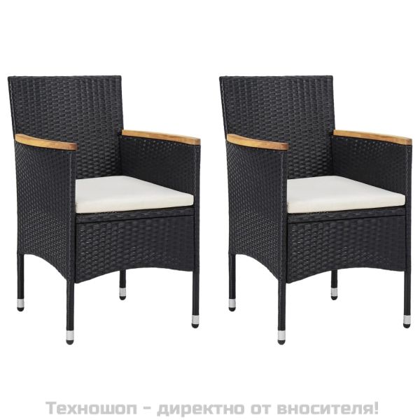 Градински трапезни столове, 2 бр, полиратан, черни