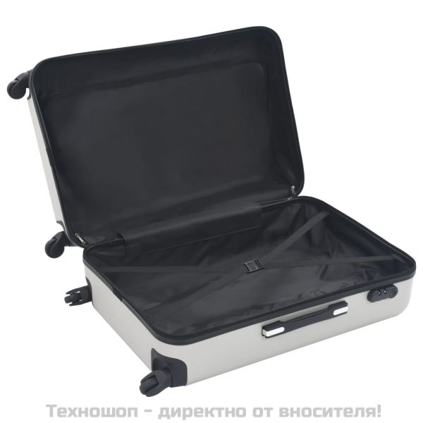 Комплект твърди куфари с колелца, 3 бр, светлосребристи, ABS