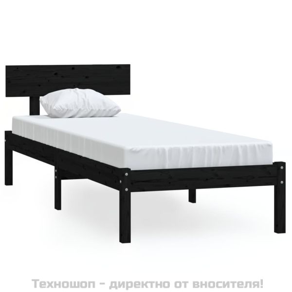 Рамка за легло, черна, бор масив, 90x200 cм