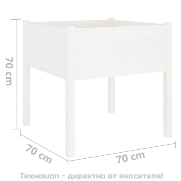 Градински сандък, бял, 70x70x70 см, бор масив