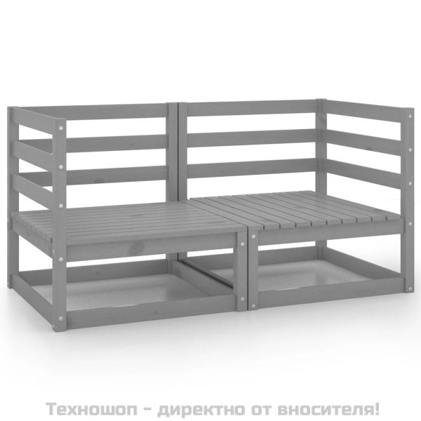 Градински ъглови дивани, 2 бр, сиви, бор масив