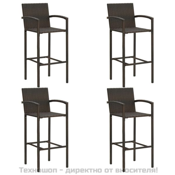 Градински бар комплект с подлакътници, 5 части, кафяв полиратан