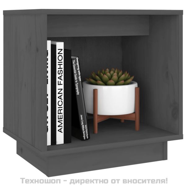 Нощно шкафче, сиво, 40x30x40 см, борово дърво масив