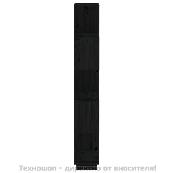 Библиотека/разделител за стая, черна, 80x25x163,5 см, бор масив