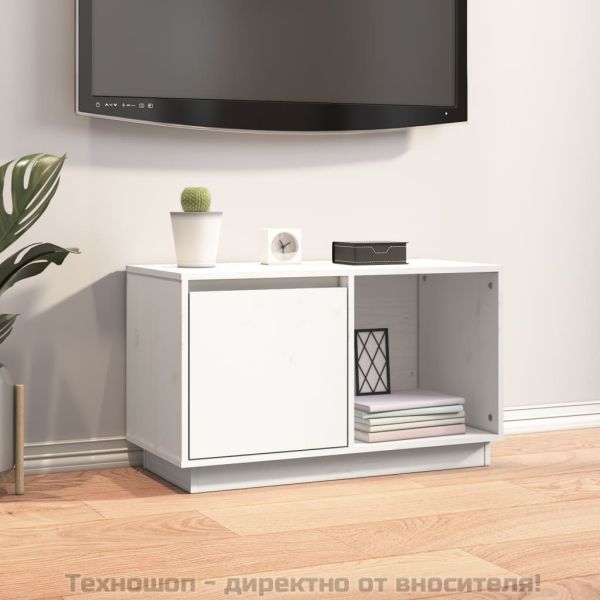 ТВ шкаф, бял, 74x35x44 см, бор масив