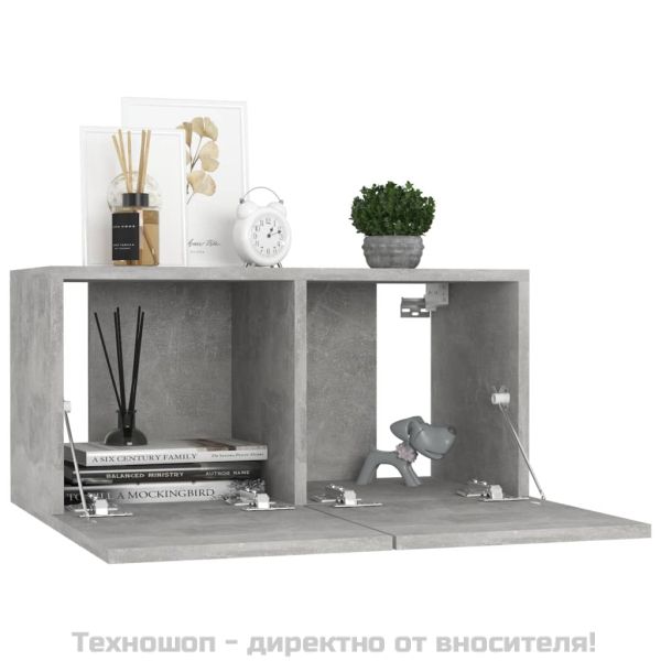 Окачени TВ шкафове, 3 бр, бетонно сиви, 60x30x30 см