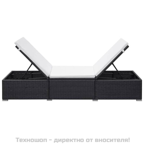 Шезлонг с шалте, черен полиратан