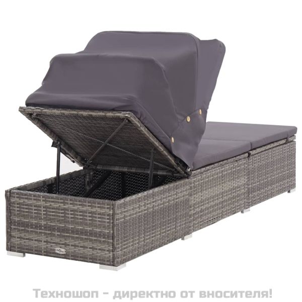 Шезлонг с шалте и навес, полиратан, сив