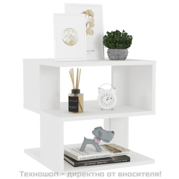 Странична маса, бяла, 40x40x40 см, инженерно дърво