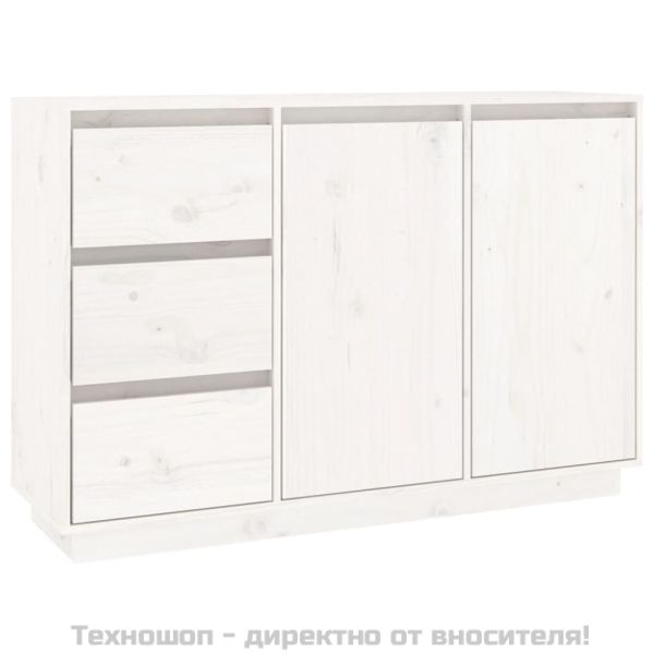 Сайдборд, бял, 111x34x75 см, бор масив