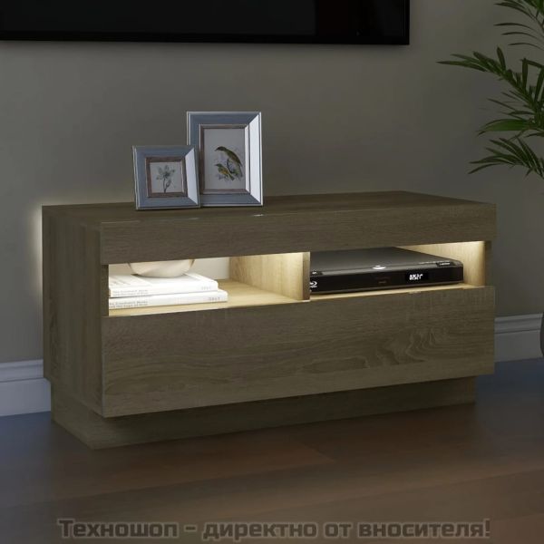 ТВ шкаф с LED осветление, дъб сонома, 80x35x40 см