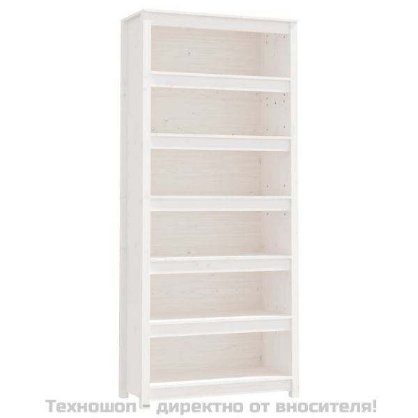 Библиотека, бяла, 80x35x183 см, борово дърво масив