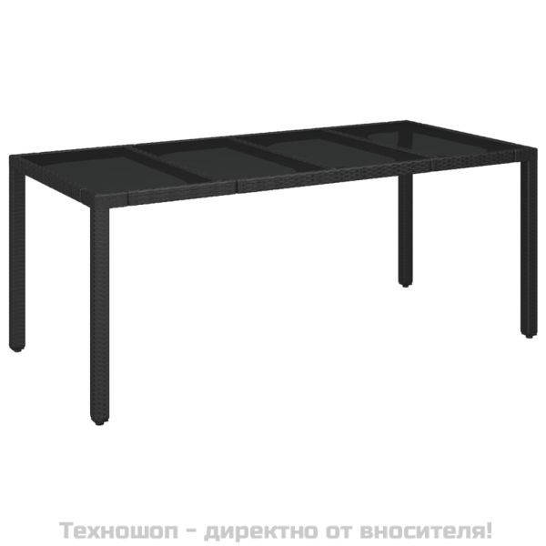 Градинска маса със стъклен плот черен 190x90x75 см полиратан
