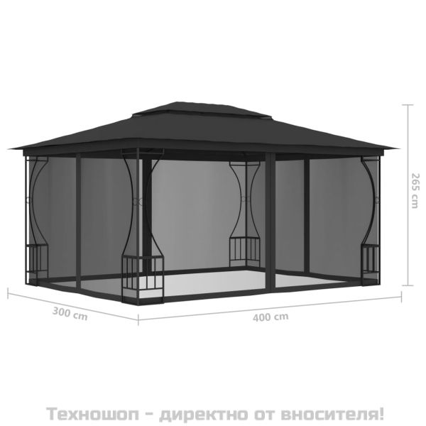 Градинска шатра с мрежи, 300x400x265 см, антрацит