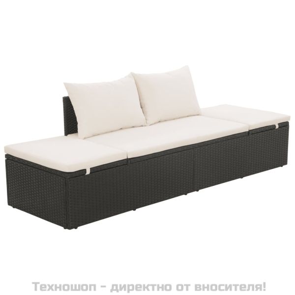 Градинско легло, черно, 195x60 см, полиратан