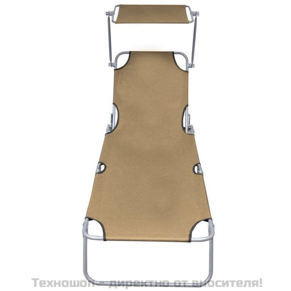 Сгъваем шезлонг със сенник, стомана, таупе
