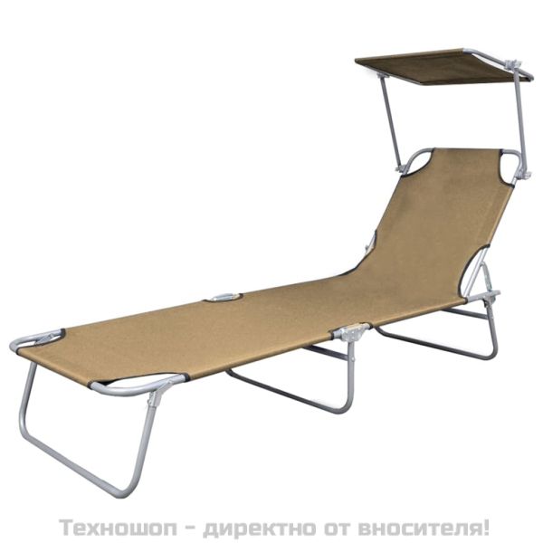 Сгъваем шезлонг със сенник, стомана, таупе