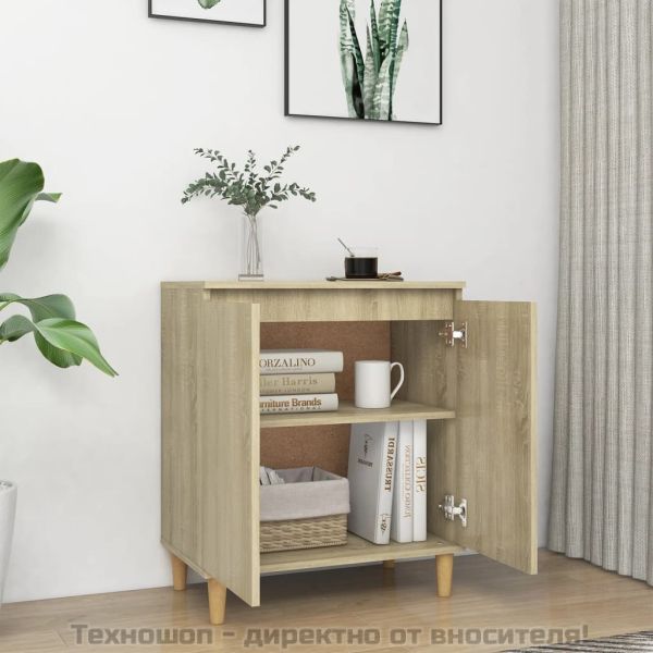 Шкаф с дървени крака масив, дъб сонома, 60x35x70 см
