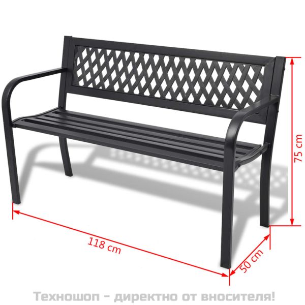 Градинска пейка, 118 см, стомана, черна