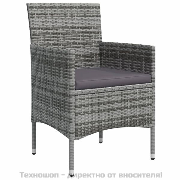 Градински трапезен комплект с възглавници 5 части, сиво и черно