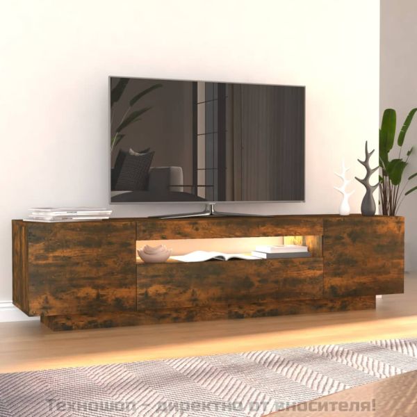 ТВ шкаф с LED осветление, опушен дъб, 160x35x40 см