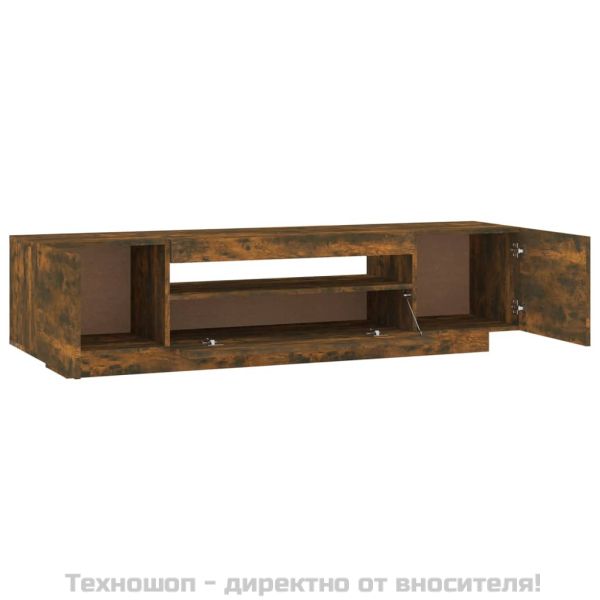 ТВ шкаф с LED осветление, опушен дъб, 160x35x40 см