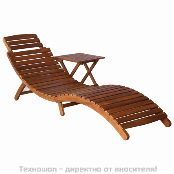 Шезлонг с маса, акациево дърво масив, кафяв