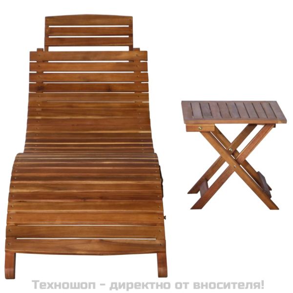 Шезлонг с маса, акациево дърво масив, кафяв
