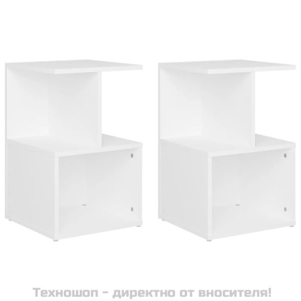 Нощни шкафчета, 2 бр, бели, 35x35x55 см, инженерно дърво