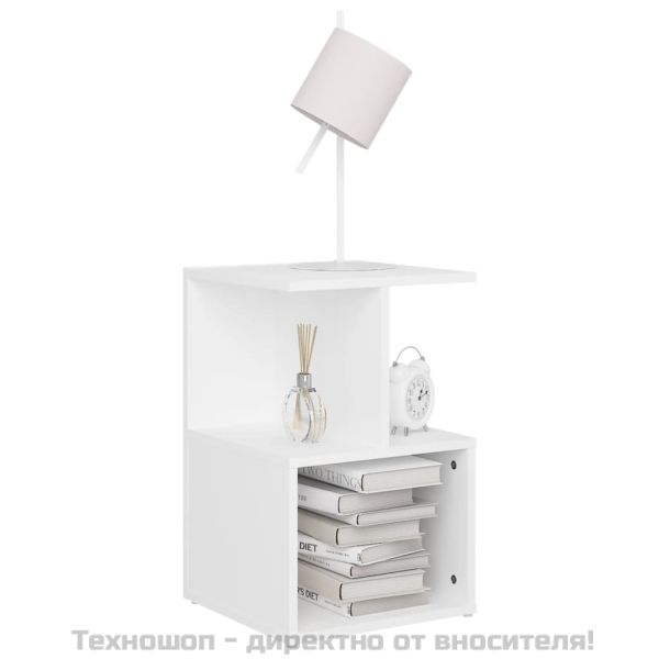 Нощни шкафчета, 2 бр, бели, 35x35x55 см, инженерно дърво