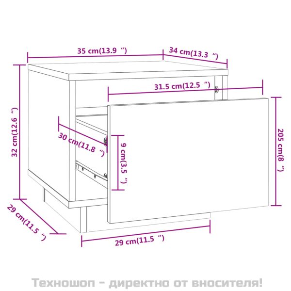 Нощни шкафчета, 2 бр, 35x34x32 см, борово дърво масив