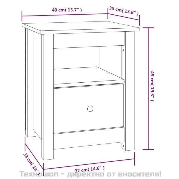 Нощно шкафче, бяло, 40x35x49 см, борово дърво масив