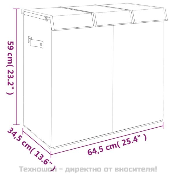 Сгъваем кош за пране, сив, 64,5x34,5x59 см, изкуствен лен