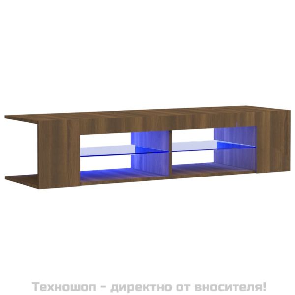 ТВ шкаф с LED осветление, кафяв дъб, 135x39x30 см