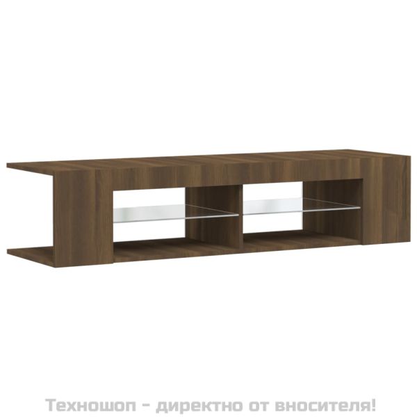 ТВ шкаф с LED осветление, кафяв дъб, 135x39x30 см