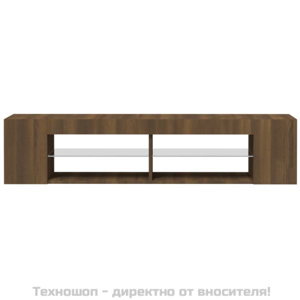 ТВ шкаф с LED осветление, кафяв дъб, 135x39x30 см