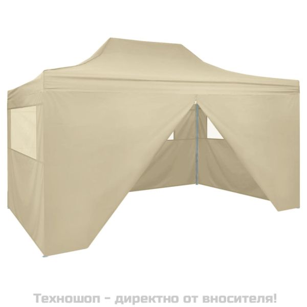 Сгъваема шатра с 4 странични стени, 3х4,5 м, кремавобяла