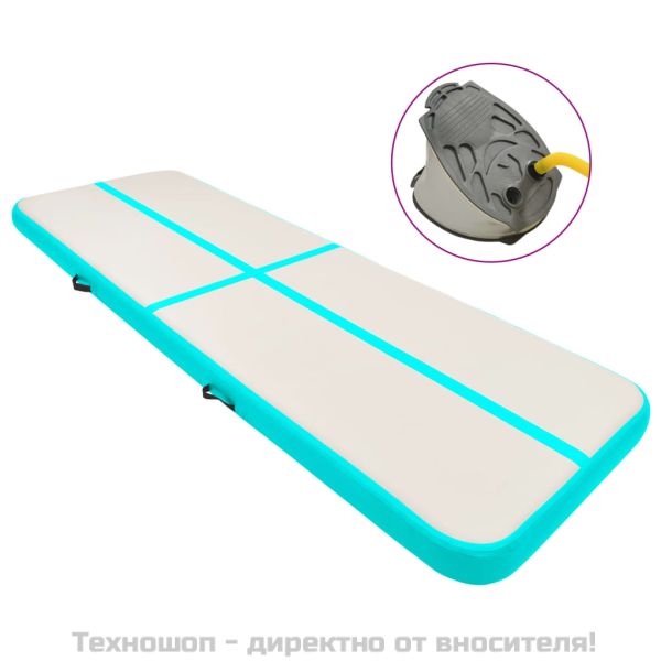 Надуваем дюшек за гимнастика с помпа, 300x100x15 см, PVC, зелен