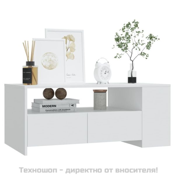 Кафе маса, бяла, 102x55x42 см, инженерно дърво